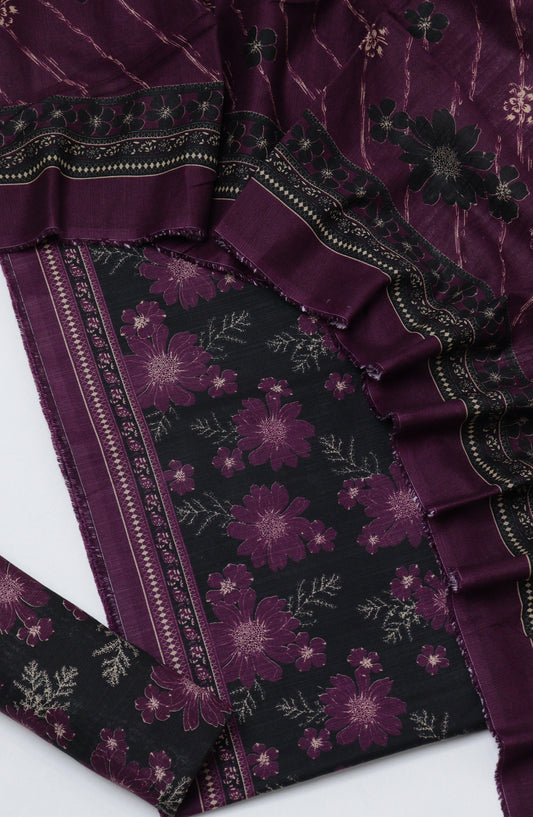 Bin Saeed Printed Khaddar Unstitched 3 Piece Suit - D-06 - BS26KDR - Purple - Winter Collection