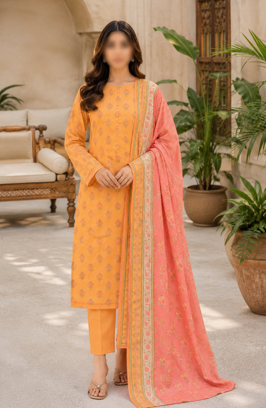 Bin Saeed Printed Lawn Unstitched 3 Piece Suit - PD-09 - BS26DCS - Orange - Summer Collection