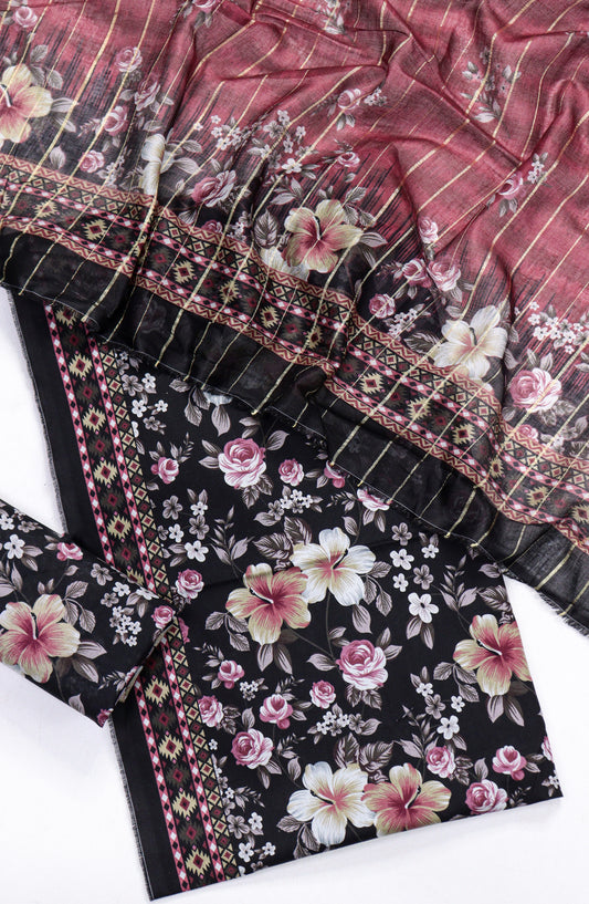 Bin Saeed Printed Lawn Unstitched 3 Piece Suit - D-19 - BS26PR - Black - Summer Collection