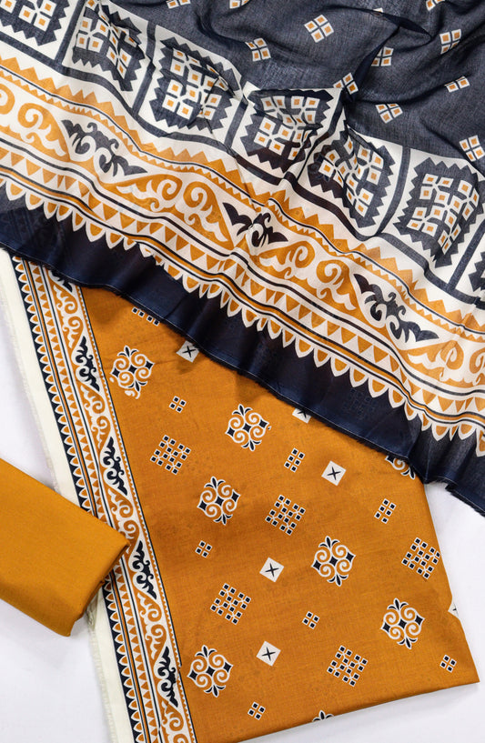 Bin Saeed Printed Lawn Unstitched 3 Piece Suit - D-17 - BS26PR - Mustard - Summer Collection