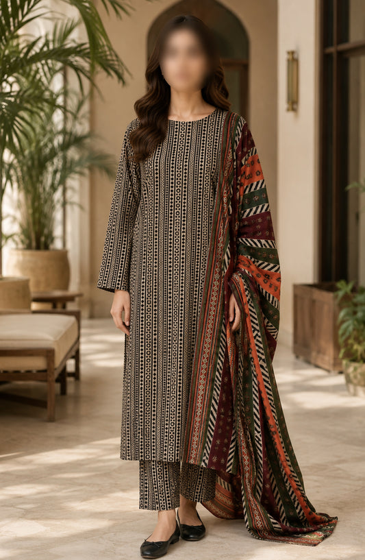 Bin Saeed Printed Lawn Unstitched 3 Piece Suit - BSD-03 - BS26DIN - Black - Summer Collection