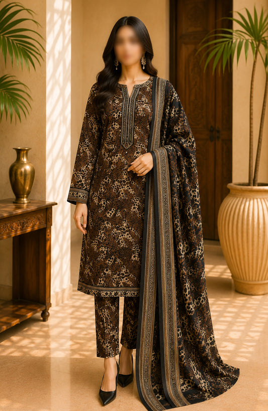 Bin Saeed Printed Lawn Unstitched 3 Piece Suit - BSD07 - BS26END - Brown - Summer Collection