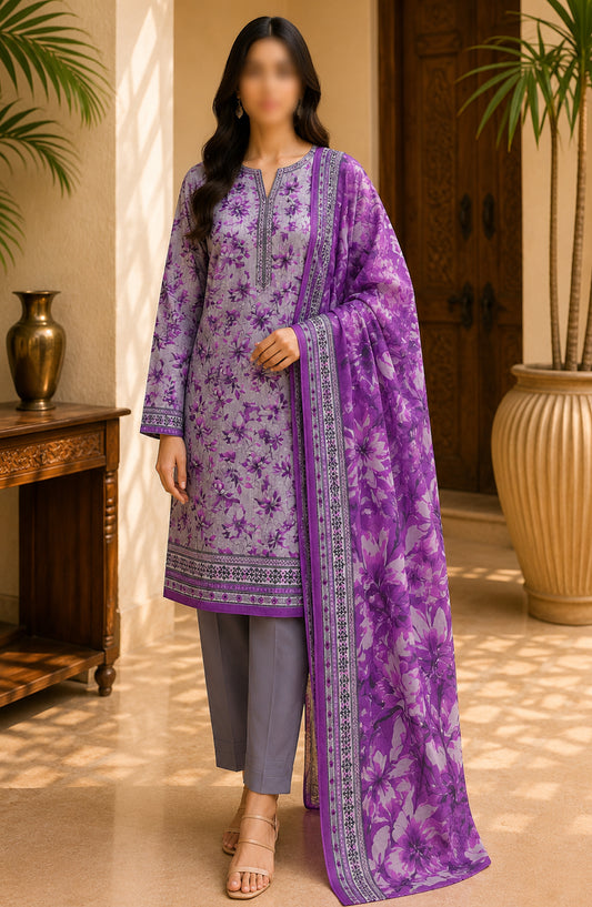 Bin Saeed Printed Lawn Unstitched 3 Piece Suit - BSD05 - BS26END - Purple - Summer Collection