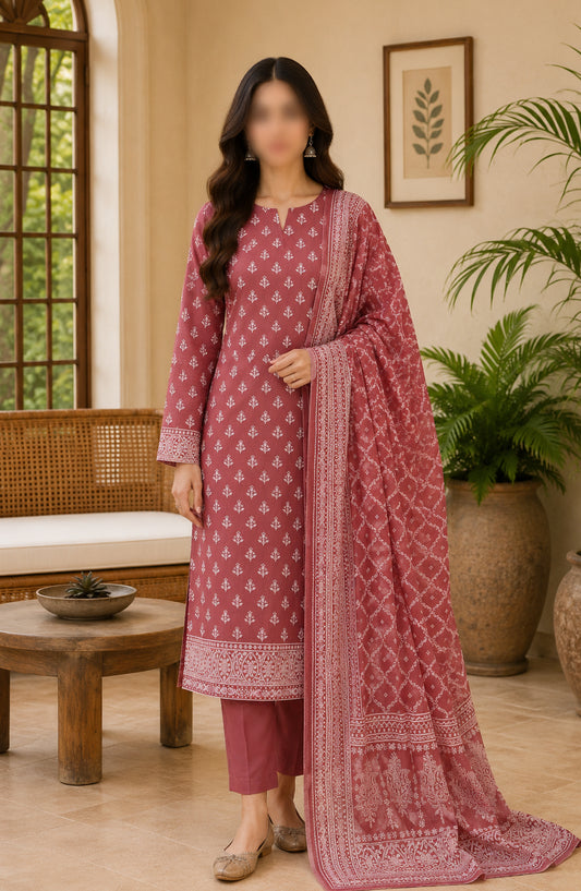 Bin Saeed Printed Lawn Unstitched 3 Piece Suit - BSD01 - BS26END - Pink - Summer Collection