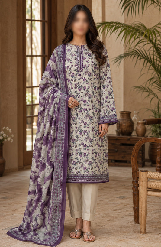 Bin Saeed Printed Lawn Unstitched 3 Piece Suit - PRD-30 - BS26VLP - Light Purple - Summer Collection