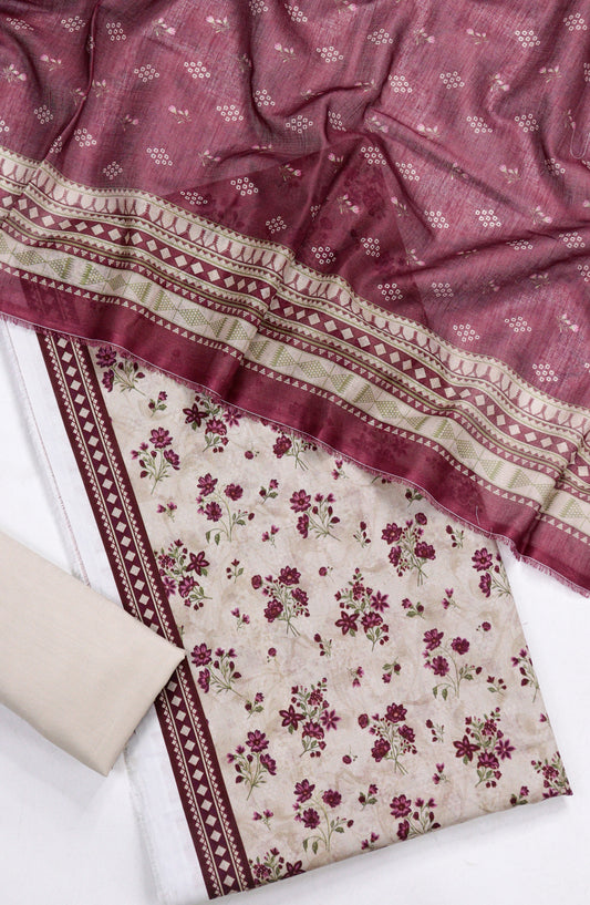 Bin Saeed Printed Lawn Unstitched 3 Piece Suit - D-03 - BS26PR - Maroon - Summer Collection