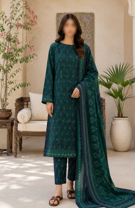 Bin Saeed Printed Lawn Unstitched 3 Piece Suit - PRD-21 - BS26VLP - Teal - Summer Collection