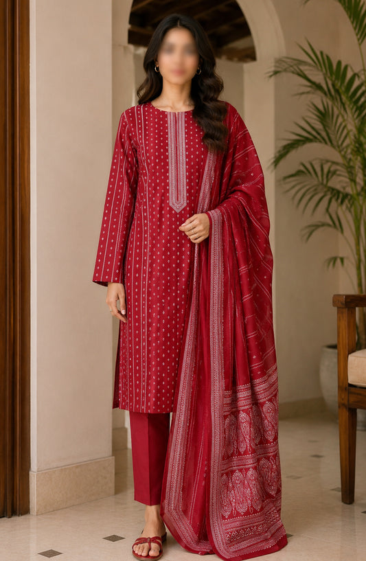 Bin Saeed Printed Lawn Unstitched 3 Piece Suit - PRD-09 - BS26VLP - Red - Summer Collection