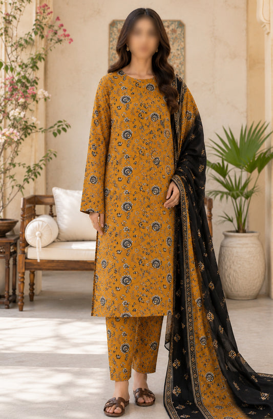 Bin Saeed Printed Lawn Unstitched 3 Piece Suit - PRD-08 - BS26VLP - Mustard - Summer Collection