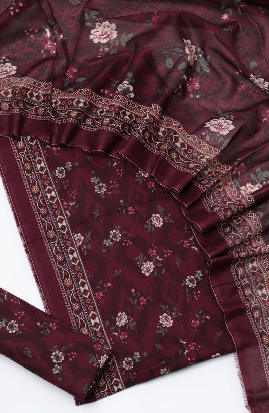 Bin Saeed Printed Cotton Unstitched 3 Piece Suit - D-08 - BS26TWL - Maroon - Summer Collection