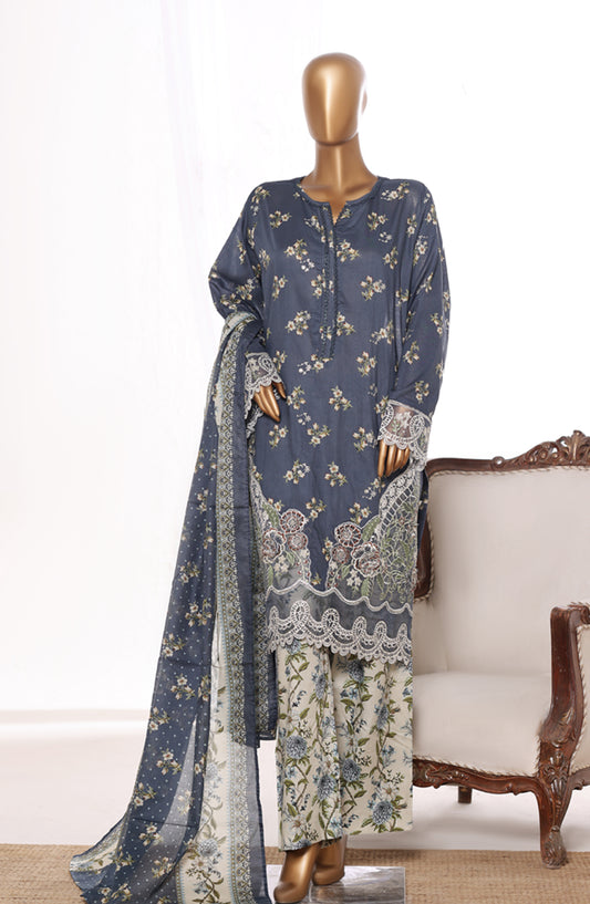 Bin Saeed Embroidered Lawn Stitched 3 Piece Suit - Design-15 - BS26BRD - Blue - Summer Collection