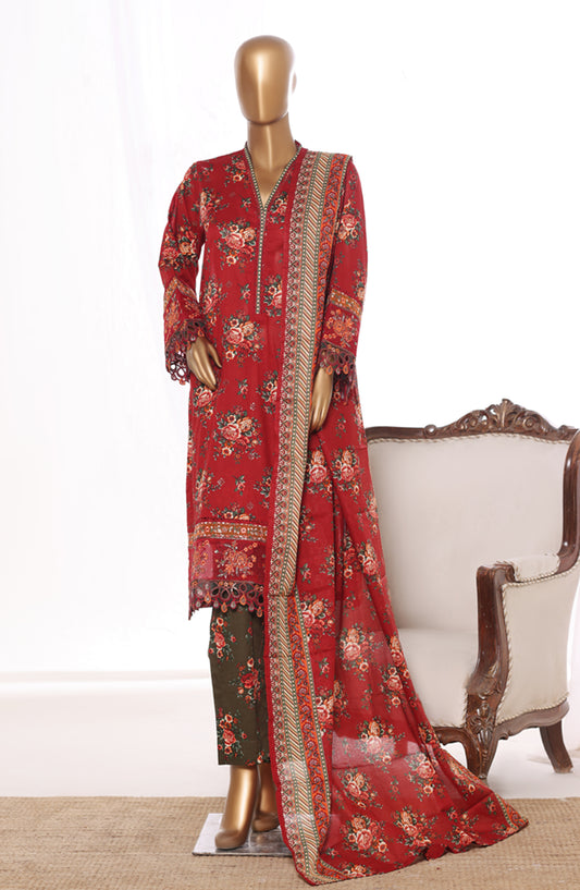 Bin Saeed Embroidered Lawn Stitched 3 Piece Suit - Design-13 - BS26BRD - Red - Summer Collection