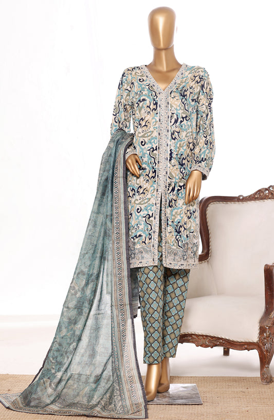 Bin Saeed Embroidered Lawn Stitched 3 Piece Suit - Design-11 - BS26BRD - Sea Green - Summer Collection