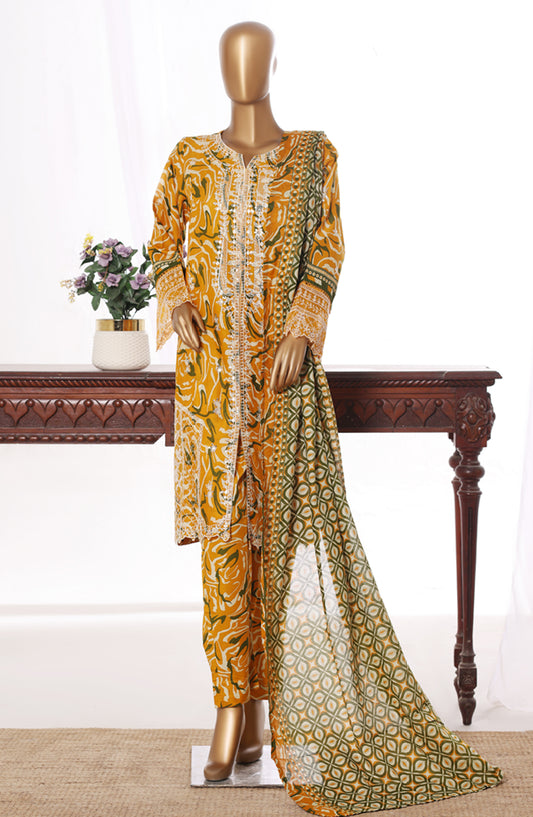 Bin Saeed Embroidered Lawn Stitched 3 Piece Suit - Design-01 - BS26BRD - Yellow - Summer Collection