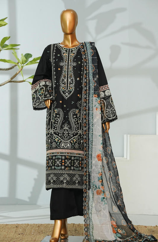 Bin Saeed Embroidered Lawn Stitched 3 Piece Suit - D-04 - BS26CHF - Black - Festive Collection