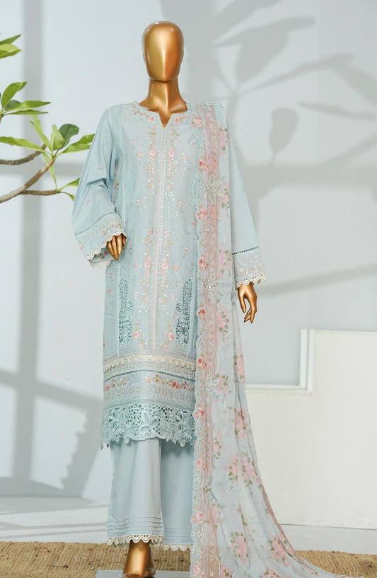 Bin Saeed Embroidered Lawn Stitched 3 Piece Suit - D-03 - BS26CHF - Blue - Festive Collection