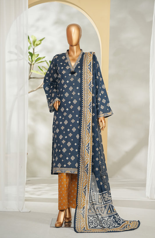 Bin Saeed Printed Lawn Stitched 3 Piece Suit - Design-45 - BS26RT - Blue - Summer Collection