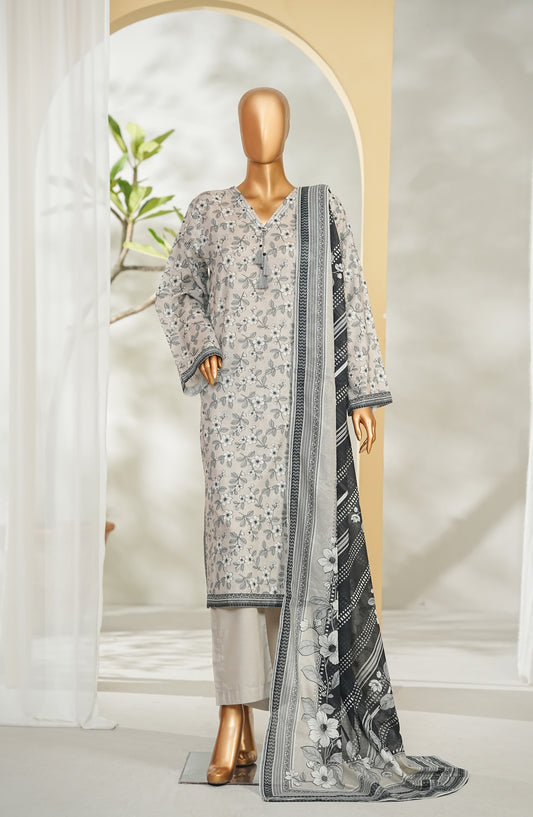 Bin Saeed Printed Lawn Stitched 3 Piece Suit - Design-44 - BS26RT - Grey - Summer Collection