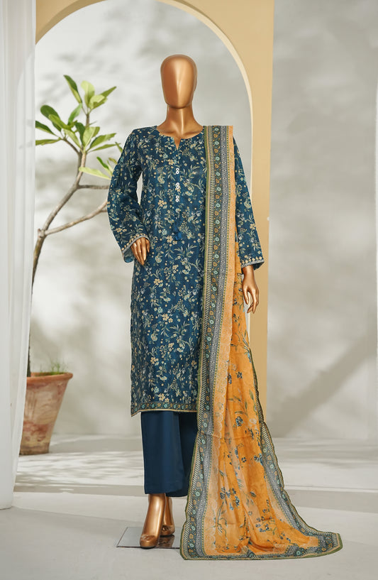 Bin Saeed Printed Lawn Stitched 3 Piece Suit - Design-40 - BS26RT - Teal - Summer Collection