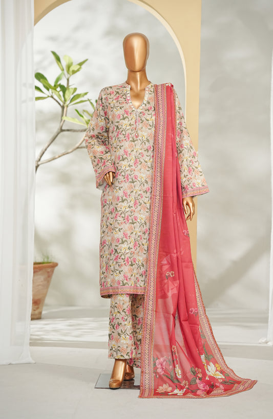 Bin Saeed Printed Lawn Stitched 3 Piece Suit - Design-19 - BS26RT - Pink - Summer Collection