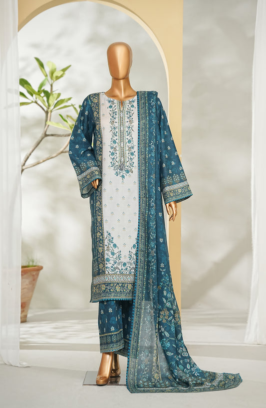Bin Saeed Printed Lawn Stitched 3 Piece Suit - Design-37 - BS26RT - Teal - Summer Collection