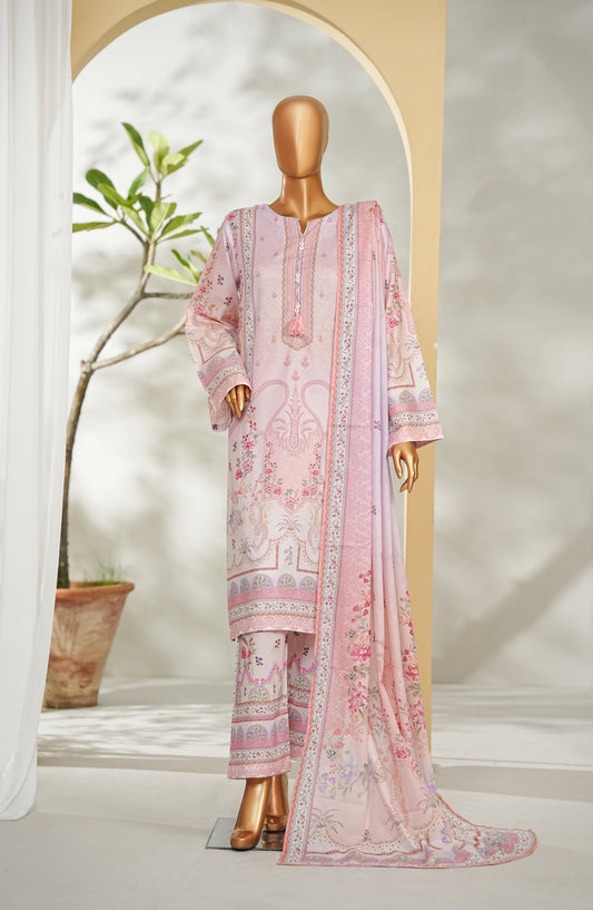 Bin Saeed Printed Lawn Stitched 3 Piece Suit - Design-34 - BS26RT - Pink - Summer Collection