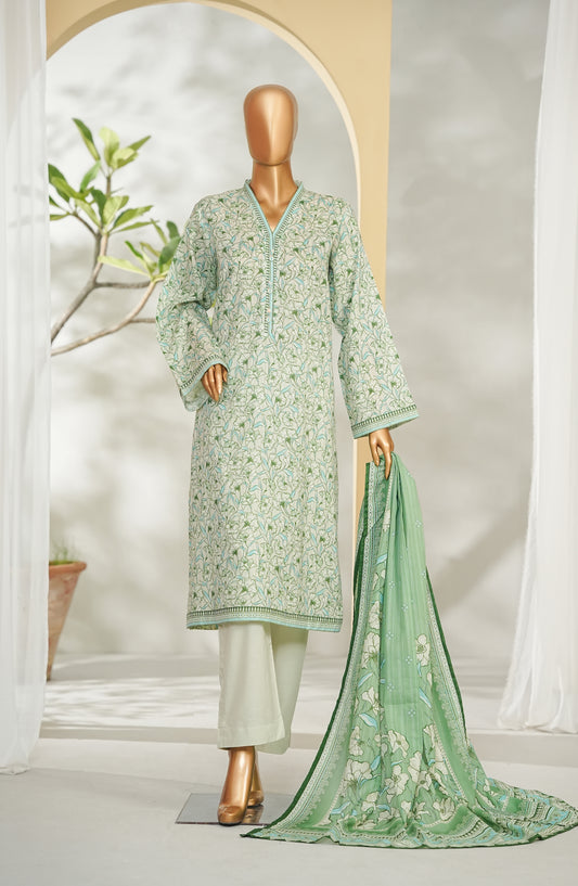 Bin Saeed Printed Lawn Stitched 3 Piece Suit - Design-13 - BS26RT - Green - Summer Collection