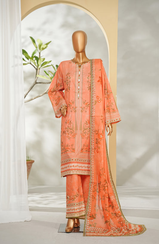 Bin Saeed Printed Lawn Stitched 3 Piece Suit - Design-31 - BS26RT - Orange - Summer Collection