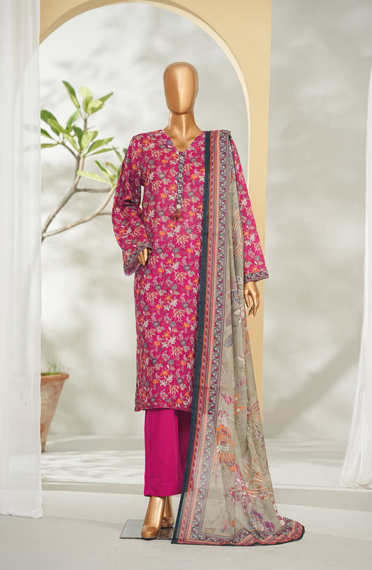 Bin Saeed Printed Lawn Stitched 3 Piece Suit - Design-10 - BS26RT - Pink - Summer Collection