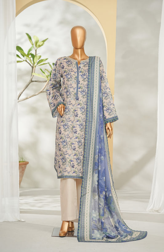 Bin Saeed Printed Lawn Stitched 3 Piece Suit - Design-09 - BS26RT - Beige - Summer Collection