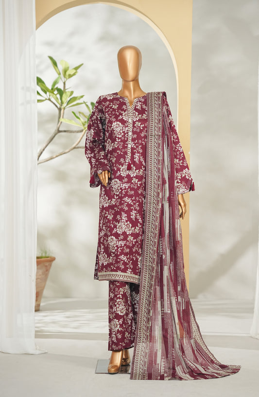 Bin Saeed Printed Lawn Stitched 3 Piece Suit - Design-06 - BS26RT - Maroon - Summer Collection