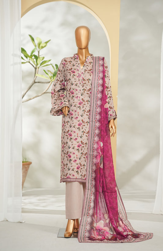 Bin Saeed Printed Lawn Stitched 3 Piece Suit - Design-26 - BS26RT - Pink - Summer Collection