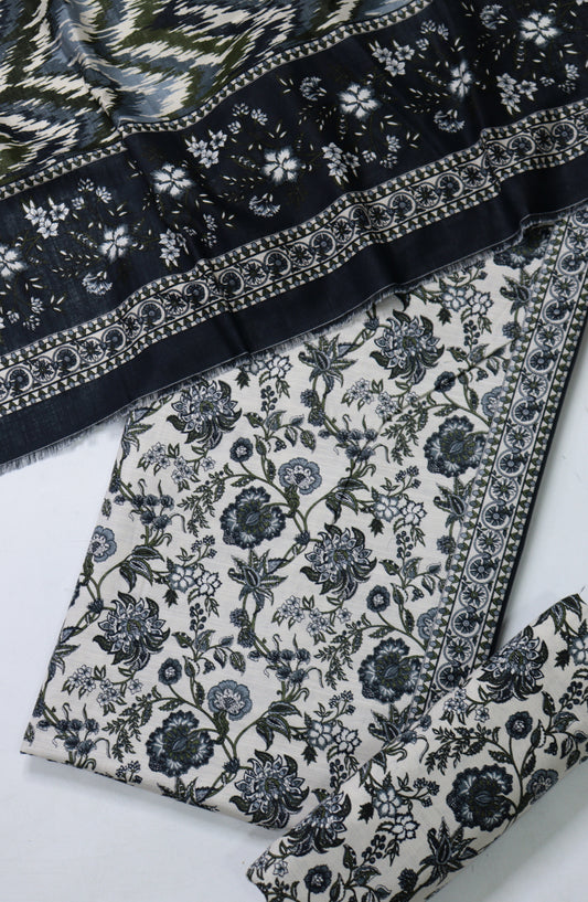 Bin Saeed Printed Khaddar Unstitched 3 Piece Suit - Design-30 - BS25KHD - Black - Winter Collection