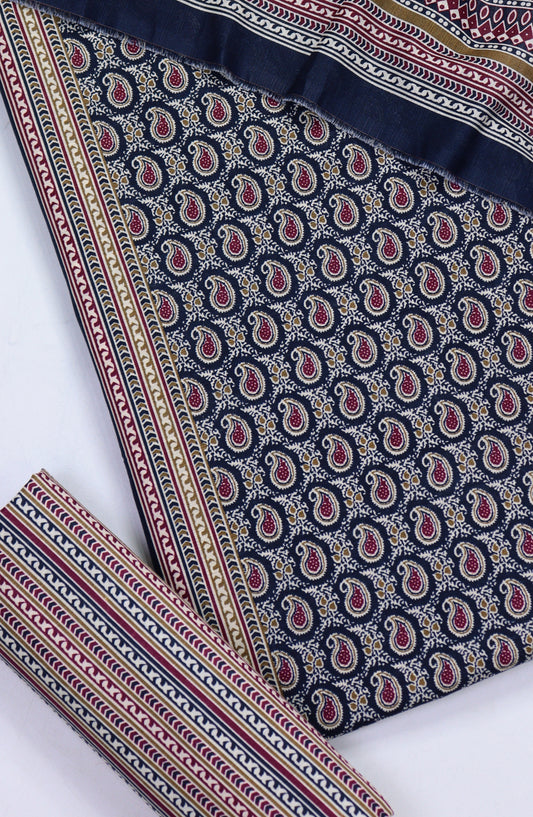 Bin Saeed Printed Khaddar Unstitched 3 Piece Suit - Design-17 - BS25KHD - Blue - Winter Collection