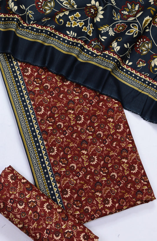 Bin Saeed Printed Khaddar Unstitched 3 Piece Suit - Design-18 - BS25KHD - Red - Winter Collection