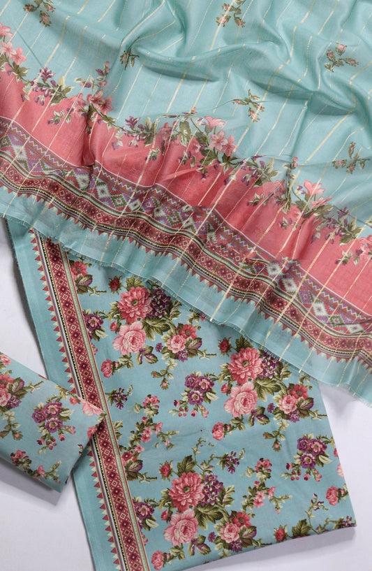 Bin Saeed Printed Lawn Unstitched 3 Piece Suit - Design-18 - BS26PR - Blue - Summer Collection