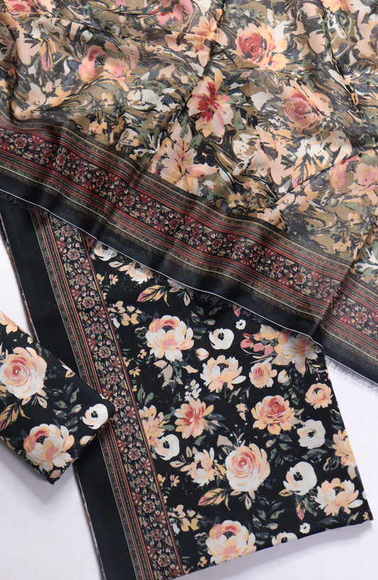 Bin Saeed Printed Lawn Unstitched 3 Piece Suit - Design-13 - BS26PR - Black - Summer Collection
