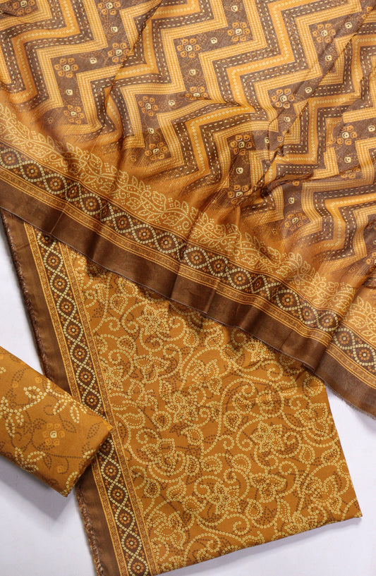 Bin Saeed Printed Lawn Unstitched 3 Piece Suit - Design-12 - BS26PR - Mustard - Summer Collection