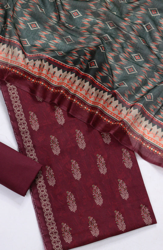 Bin Saeed Printed Lawn Unstitched 3 Piece Suit - D-02 - BS26PR - Maroon - Summer Collection