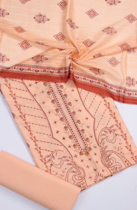 Bisma by Amna Khadija Embroidered Lawn Unstitched 3 Piece Suit - AM25BSM - D-08 - Peach - Summer Collection
