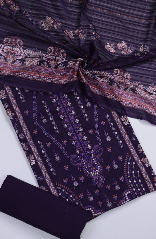 Bisma by Amna Khadija Embroidered Lawn Unstitched 3 Piece Suit - AM25BSM - D-03 - Purple - Summer Collection