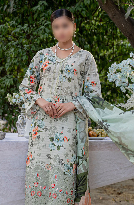 Bloom Embroidered Doriya Lawn Unstitched 3 Piece Suit - Design-10 - AK25BLO5 - Green - Summer Collection
