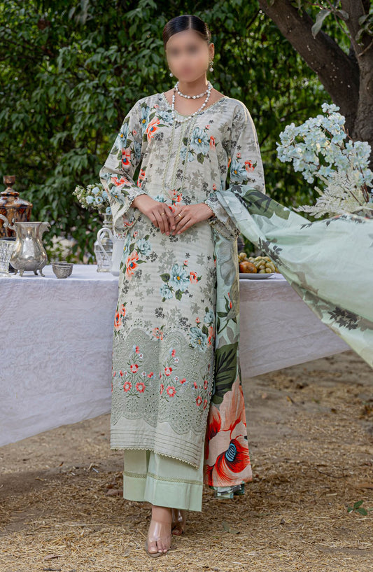 Bloom Embroidered Doriya Lawn Unstitched 3 Piece Suit - Design-10 - AK25BLO5 - Green - Summer Collection