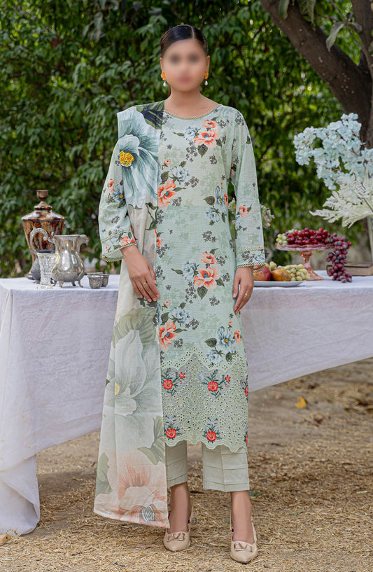 Bloom Embroidered Doriya Lawn Unstitched 3 Piece Suit - Design-08 - AK25BLO5 - Green - Summer Collection