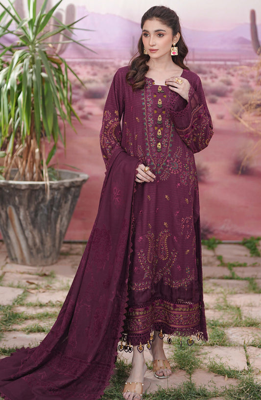 Bloom by Johra Premium Luxury Embroidered Dhanak Unstitched 3 Piece Suit - JW-598 - JH25BLOM - Purple - Winter Collection