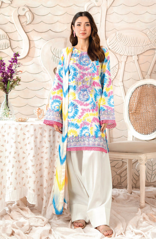 Blossom by Sanam Saeed Embroidered Lawn Unstitched 3 Piece Suit - D-04 - AK26BLM - Blue - Summer Collection