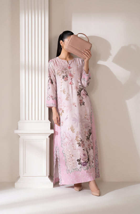 Boho by Amna Khadija Printed D Crepe Stitched Kaftan - AKPB-02 - AM26BOH - Light Pink - Summer Collection