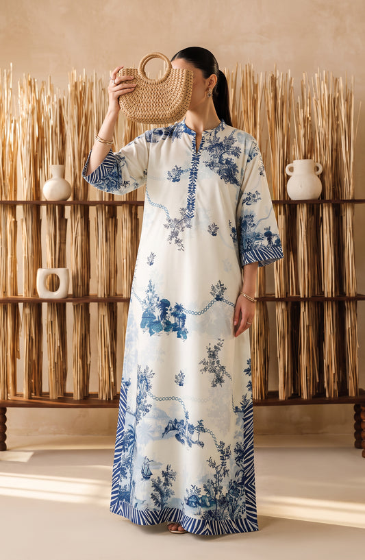 Boho by Amna Khadija Printed D Crepe Stitched Kaftan - AKPB-05 - AM26BOH - White - Summer Collection