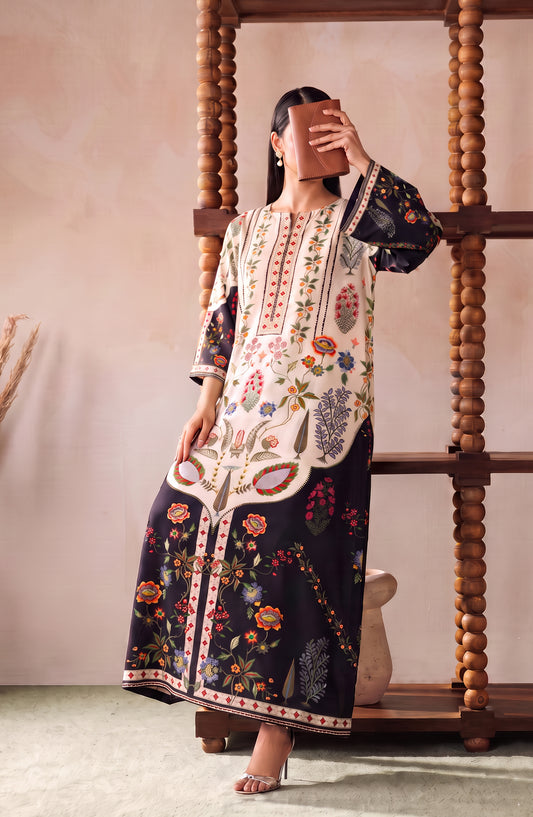 Boho by Amna Khadija Printed D Crepe Stitched Kaftan - AKPB-06 - AM26BOH - Black White - Summer Collection