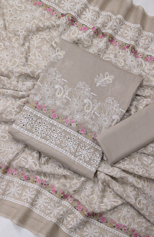 Breezea by Amna Khadija Embroidered Lawn Unstitched 3 Piece Suit - Design-03 - AM25BRZE - Grey - Luxury Collection